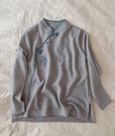 Retro Embroidered Buckle Brushed Sweatshirt
